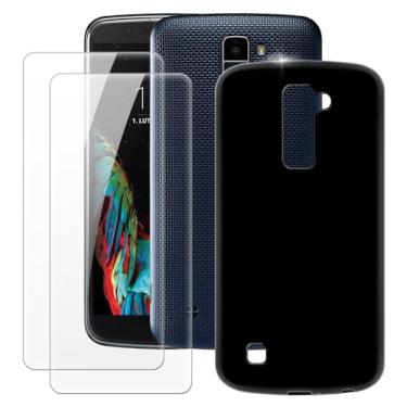 Imagem de MILEGOO Capa para LG K10 + 2 peças protetoras de tela de vidro temperado, capa ultrafina de silicone TPU macio à prova de choque para LG K10 2016 (13.5 cm) preta