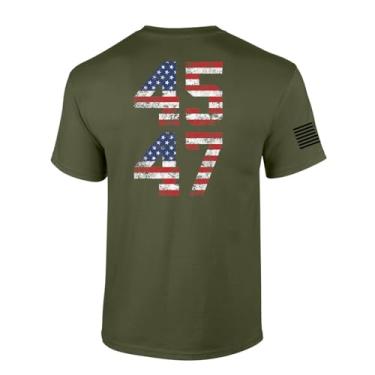 Imagem de Trenz Shirt Company Camiseta masculina de manga curta Patriot Pride Presidencial Trump 45-47 bandeira dos EUA envelhecida, Verde militar, XXG