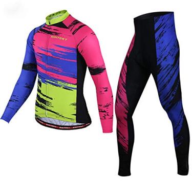 Imagem de Roupas de ciclismo masculinas - camisa de ciclismo de manga comprida, alta elasticidade, absorção de suor, secagem rápida, respirável, almofada 3D, multicolorido-1, G