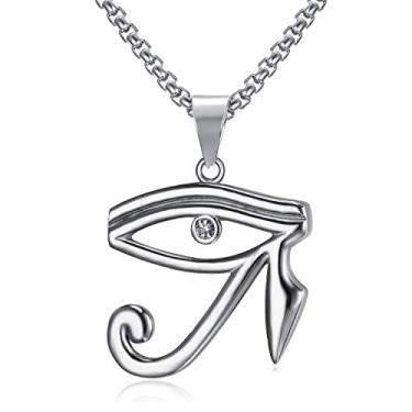 Imagem de Colar de aço inoxidável com pingente de cruz Ankh copta egípcio CZ 3D Olho de Hórus para homens, corrente de 61 cm, olho da providência/olho que tudo vê/joia olho turco azul presente, Zircônia cúbica,