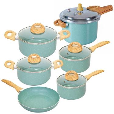 Imagem de Conjunto de Panelas de Indução Com Panela de Pressão CeramicLife Botanika 6 Peças - Brinox 4815/102 4952/108