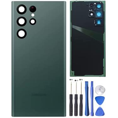Imagem de HQB-STAR Substituição de vidro traseiro para Samsung Galaxy S22 Ultra tampa traseira porta de vidro com lente de câmera e fitas pré-instaladas + ferramentas verdes