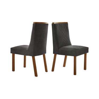 Imagem de Cadeira Sala de Jantar Montreal Madeira Kit 2 Un Capuccino/Linho Grafite - Rufato