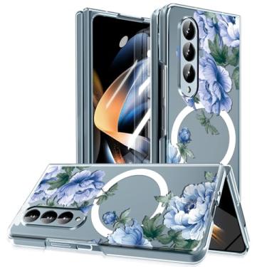 Imagem de MIDIIUGCT Capa magnética para Galaxy Z Fold3, círculo magnético integrado e carregamento sem fio, capa à prova de choque de grau militar para Z Fold 3 [flor de peônia diagonal] MUS-CXDZ-04-10