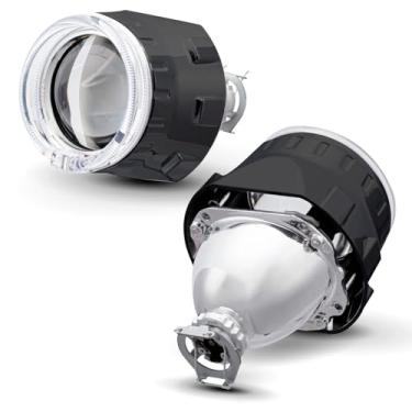 Imagem de Lente de projetor Bixenon de 2,5 polegadas H1 8,1 Ver Função de feixe alto e baixo com decoração de olhos de anjo brancos, máscara de mortalha preta, adequada para H1 H4 H7 Carro motociclo Retrofit