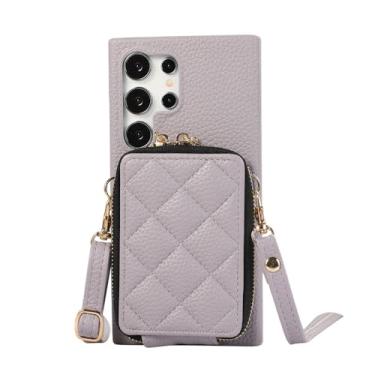 Imagem de Cartões de zíper de luxo Solt crossbody carteira de couro capa para Samsung Galaxy S24 Ultra S23 Plus S22 A55 A15 A35 A25 A05 A05S A14 A24 A54, lavanda, para Samsung S24Ultra