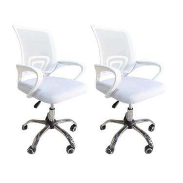 Imagem de Kit 2 Cadeiras Escritório Branca Dekor Atendimento Base Giratória Estofado Tela Mesh Regulagem de Altura e Rodízios Cadeira