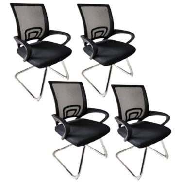 Imagem de Kit 4 Cadeiras Escritório Dekor Atendimento Preta Base Fixa Estofado Revestimento Tela Mesh Cliente Interlocutor Pés Metal
