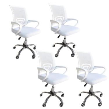 Imagem de Kit 4 Cadeiras Escritório Atendimento Branca Dekor Base Giratória Estofado Tela Mesh Regulagem de Altura e Rodízios Cadeira