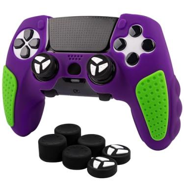 Imagem de Capa de silicone durável para controle DualSense Edge PS5 – Design ergonômico, antiderrapante com tampas de polegar para proteção total (roxa)