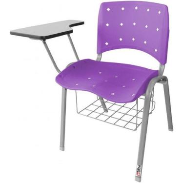 Imagem de Cadeira Universitária Plástica Lilás Anatômica Com Porta Livros Base P