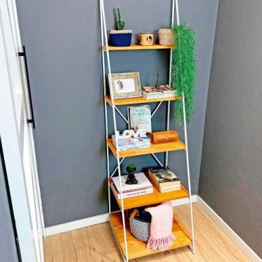 Imagem de Estante Escada Torre de Ferro e Madeira Industrial Slim 5 Prateleiras 