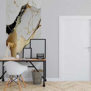 Imagem de Papel de Parede Painel 3D Mármore Branco Brilho Ouro 1M Revestimento A