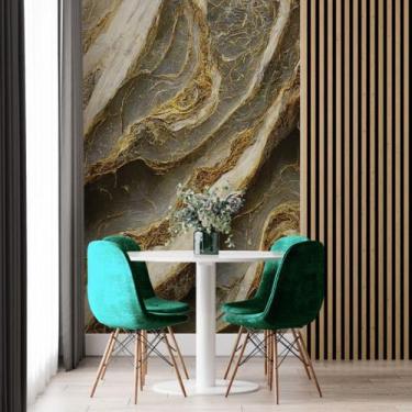 Imagem de Papel de Parede Painel 3D Mármore Cinza com Dourado Auto 2M Colante La