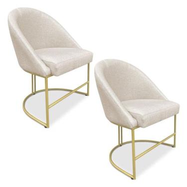 Imagem de Kit 02 Cadeiras Poltrona de Jantar Bela Linho Bege Base Metálica Indus