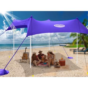 Imagem de UMARDOO Toldo portátil para barraca de praia familiar, 3 × 3 m, grande resistência ao vento, praia, proteção solar, fácil configuração com bolsa de transporte embalável para viagens ao ar livre FPS