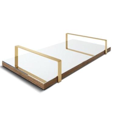 Imagem de Bandeja Espelhada 25x50cm Borda Infinita Castanho Com Alça Cobre - Lub