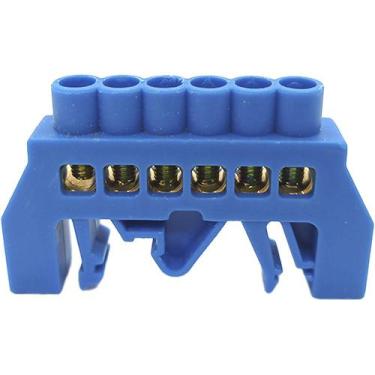 Imagem de Barramento Terminal Barra Neutro para Trilhos Din ou Fixo Azul 6 Furos