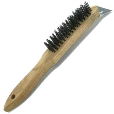 Imagem de Escova de Aço com Cabo em Madeira 4 Fileiras e Raspador - Carbografite