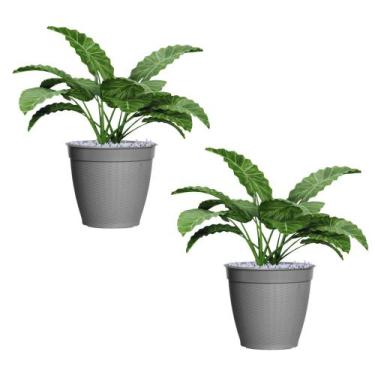 Imagem de 2 Vaso Redondo Rattan Grande Plástico Plantas Palmeira Cacto Jardim 44