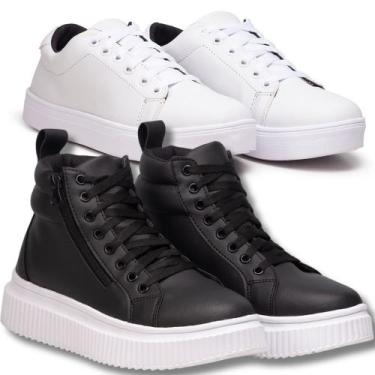 Imagem de Kit Tênis Feminino Branco Casual E Bota Plataforma Preta. - Fierre, 35