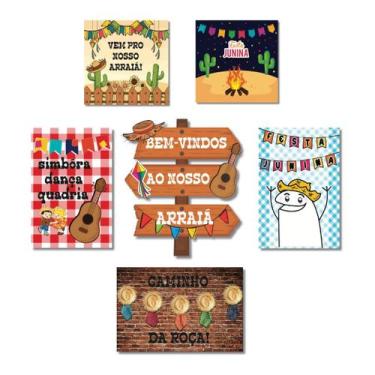 Imagem de Kit Placas Festa Junina Frases Arraia Bem Vindos 6 pçs - Art Print