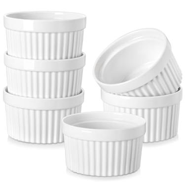 Imagem de MALACASA Ramekins 340 g seguro para forno, porcelana creme brulee ramekins pudim pudim copos grandes de cerâmica suflê Ramakan Ramicans conjunto de 6, branco, série RAMEKIN-DISH