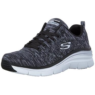 Imagem de Tênis feminino Skechers Sport Fashion estilo ajuste chique, Black/White, 9