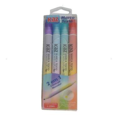 Imagem de Marca Texto Duas Cores Ponta Dupla Colorido Material Escolar - Kaz