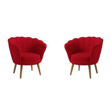 Imagem de Kit 2 Poltronas Pétala Veludo Vermelho - Kimi Design