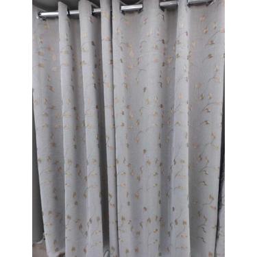 Imagem de Cortina Esmeralda Linho Bordada Clássica Luxo 4,00m x 2,70m Cinza e Do