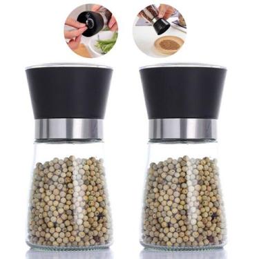 Imagem de Kit 2 Moedor De Pimenta Sal Tempero Saleiro Vidro e Inox 180ml - Kadê