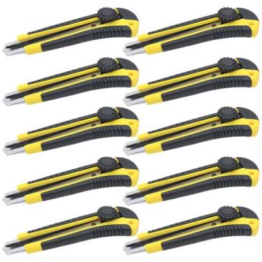 Imagem de Kit 10 Estilete Profissional 18mm Trava cabo Emborrachado - Tradestar