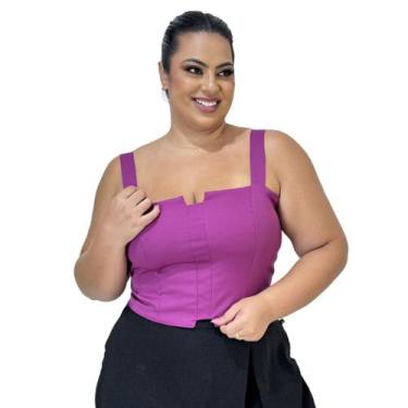 Imagem de Cropped Top Plus Size Alfaiataria Luxo Com Detalhe Lastex Moda Feminin