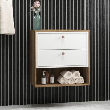 Imagem de Gabinete para banheiro Gael 60cm 02 gavetas sem cuba cor Nogal/Branco 