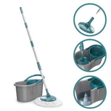 Imagem de Mop Giratório com Balde Limpador Esfregão Flash Limp, Cinza e Verde