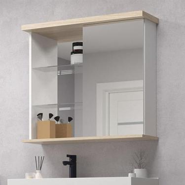 Imagem de Armário de Banheiro 80cm Porta com Espelho Ref 855 Cewal - Branco/Carv