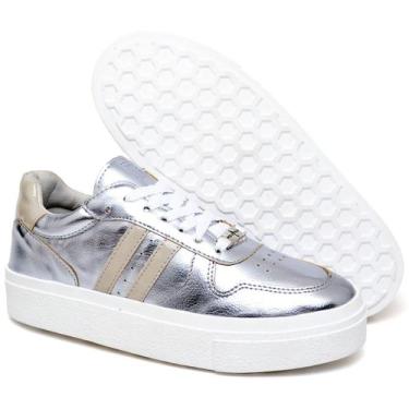 Imagem de Tênis Feminino Moderno Sola Alta em Verniz Polo Blu do 34 ao 40, Prata