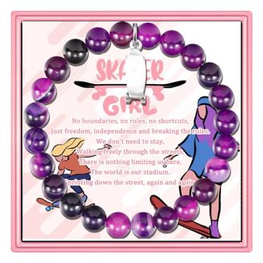 Imagem de PARTNER Mini skate engraçado - Prancha de dedo interessante, presentes para mulheres, joias com contas de pedra natural para skatistas e amantes de skate, 7, Cobre, Âmbar