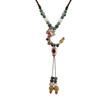 Imagem de MINACHI Colar boêmio hippie lua estrelas borboleta contas de cerâmica Lariat, joia boho hippie presente para mulheres, Zinco, Sem Pedra Preciosa