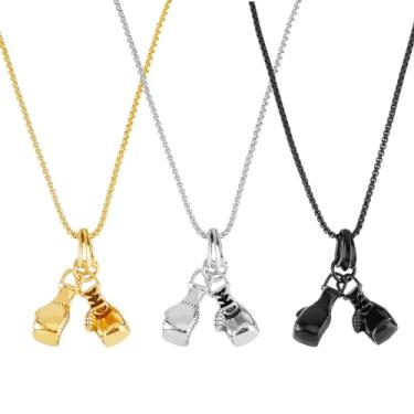 Imagem de UNICRAFTALE 3 peças, 3 cores, 60 cm, luvas de boxe, colares masculinos com pingente, colares esportivos, fitness, aço titânio, colares punk legais para homens, presente de aniversário e dia dos