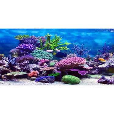 Imagem de AWERT Fundo de aquário com tema subaquático de vinil 122 x 45 cm colorido coral tropical peixe submarino fundo de aquário