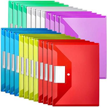 Imagem de Envelopes de plástico com bolsos, LEOBRO Pacote com 24 envelopes de plástico com fecho de pressão, pastas de arquivo de plástico para documentos, pastas de arquivo transparentes reutilizáveis envelopes de sacos de arquivo de plástico, tamanho A4
