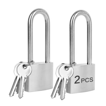 Imagem de LQYN Cadeados de aço inoxidável resistentes com chave, manilha longa de 50 mm/5 polegadas, corpo de aço inoxidável com manilha de aço inoxidável, prata, cadeado à prova de intempéries para uso ao ar