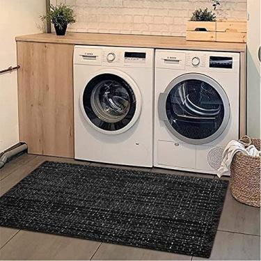 Imagem de Seavish Chindi Tapete, 5 cm L x 11 cm C Preto e Branco Listrado Feito à Mão Trança Algodão Reciclado Tapete Reversível Tapete Tapete Tapete para Lavanderia, Cozinha, Banheiro, Quarto