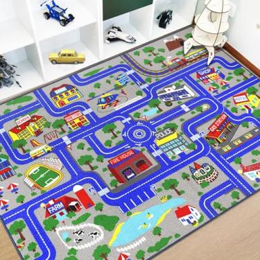 Imagem de Capslpad Tapete infantil educativo para brincar de 15 cm x 1,5 m, tapete de carro para crianças, para sala de jogos, sala de estar, berçário, decoração de quarto, azul