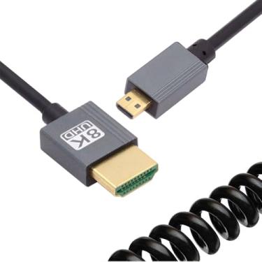 Imagem de NFHK Cabo micro HDMI 2.1 macho para HDMI macho 8K 60hz cabo enrolado elástico para câmera HDTV laptop monitor (100 cm)