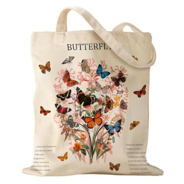 Imagem de Miss Adola Sacola feminina de lona estética - bolsa de ombro reutilizável bolsa casual para férias, compras, trabalho, academia, Borboleta elegante, One Size, Borboleta elegante