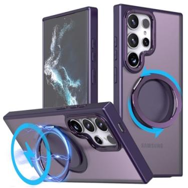 Imagem de MUGCOFF Suporte magnético giratório 360 para Samsung Galaxy S23 Ultra capa com suporte de anel, compatível com Magsafe, capa protetora translúcida à prova de choque de grau militar - 17,3 cm, roxo