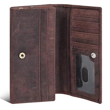 Imagem de NeoMonte Carteiras de couro femininas - Carteira com bloqueio RFID com 10 compartimentos para cartão de crédito, Caçador marrom, small, Nm 08